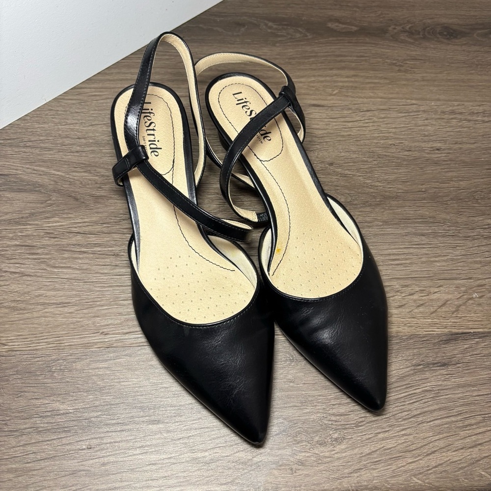 LifeStride Minimalist Black Slingback Kitten Heels Pumps Womens 10M 903951